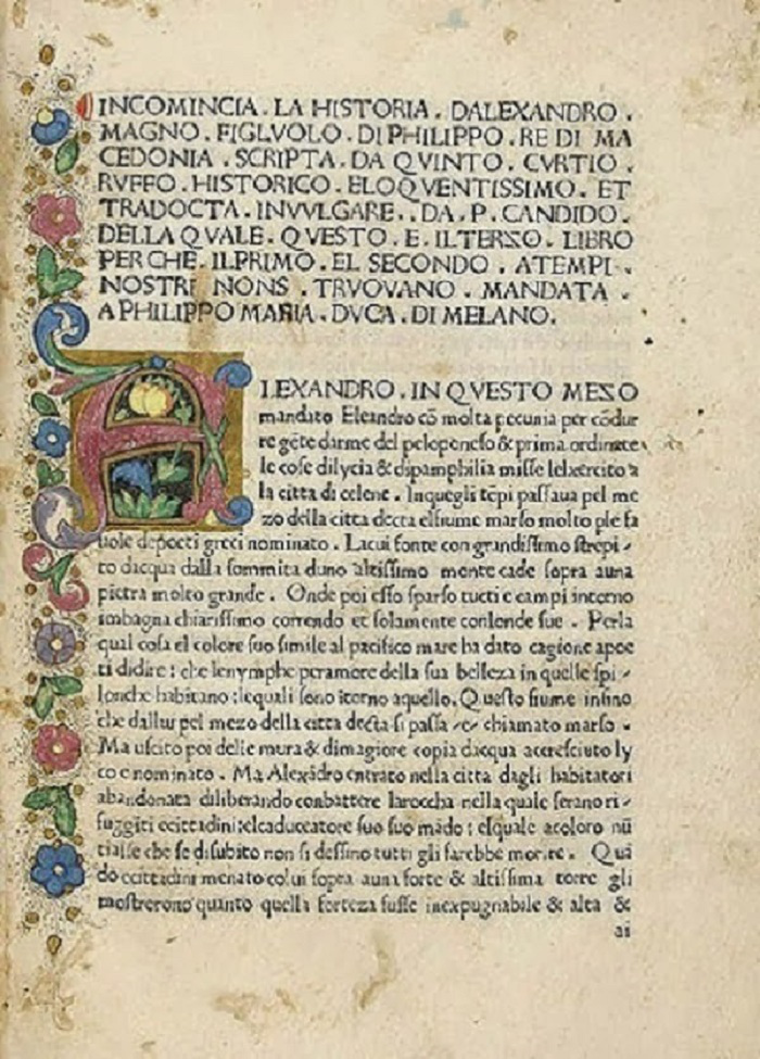 Inkunaabeli (Inkunaabeli (lat. incunabulum) eli kehtopainate on kirja tai sivu, joka on painettu, ei käsin kirjoitettu, kirjapainotaidon alkuvaiheessa Euroopassa ennen vuotta 1501) Curtiuksen Historiae Alexandri Magni Macedoniksen italiankielisestä käännöksestä. 